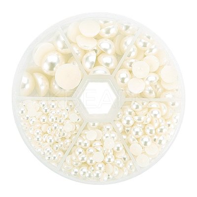 Beige Imitation Pearl Beads Acrylic Dome Cabochons Assorted Mixed Sizes 4-12mm Flat Back Pearl Cabochons SACR-PH0001-24-1