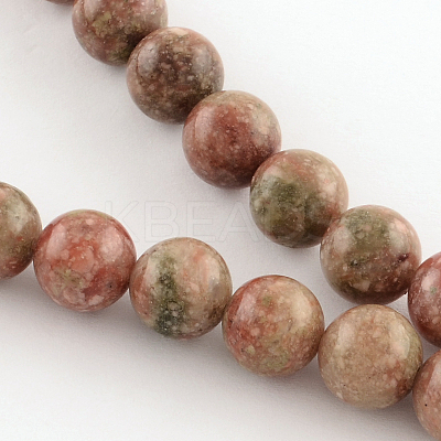 Natural Unakite Gemstone Round Bead Strands G-R289-6mm-1