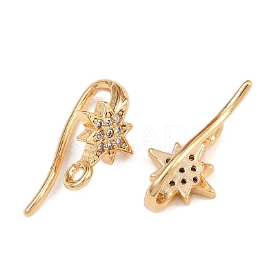 Brass Micro Pave Clear Cubic Zirconia Star Earring Hooks LS-KK-A274-06G-1