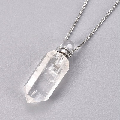 Natural Quartz Crystal Openable Perfume Bottle Pendant Necklaces G-K295-C-P-1