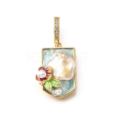 Brass Micro Pave Cubic Zirconia & Enamel Pendants KK-R222-16G-02-1
