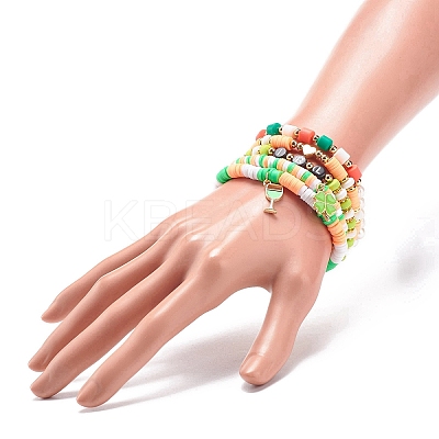 Saint Patrick's Day Freshwater Pearl & Handmade Polymer Clay Heishi Stretch Bracelets Sets BJEW-JB08768-1
