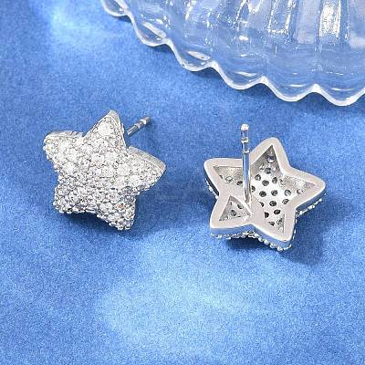 Brass Micro Pave Clear Cubic Zirconia Stud Earrings EJEW-G471-31P-01-1