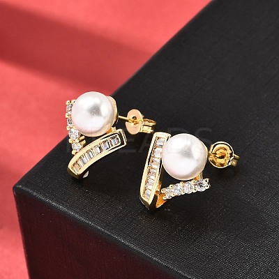 Round Brass Micro Pave Clear Cubic Zirconia Stud Earrings EJEW-A135-28G-1