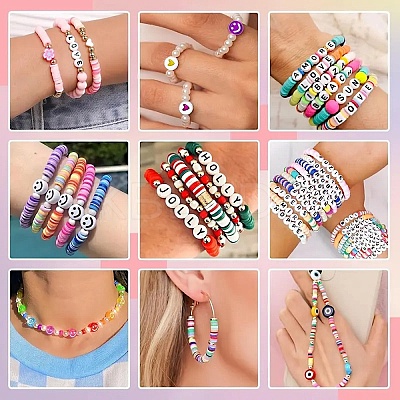 DIY Flat Round/Disc Handmade Polymer Clay Beaded Bracelets Jewelry Making Kits DIY-YW0012-94-1