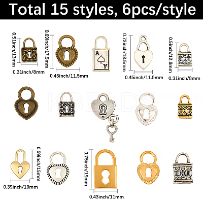 90Pcs 15 Styles Tibetan Style Alloy Pendants TIBEP-SC0003-38-1