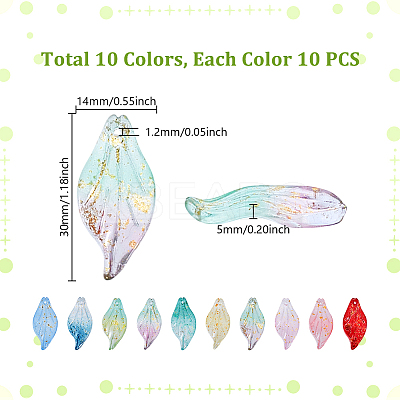 100Pcs 10 Colors Handmade Lampwork Gold Foil Frosted Pendants LAMP-GA0001-15-1