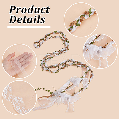 Polyester Wedding Lasso Chain & Flower Organza Bride Main Wedding Veil Headdress Sets HJEW-OC00101-1