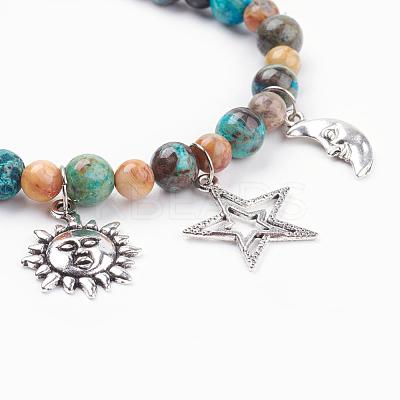 Natural Ocean Jasper & Crazy Agate Charm Bracelets BJEW-JB03349-04-1