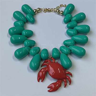 Red Crab Pendant Resin Teardrop Beaded Necklaces for Women FS-WG1665D-02-1