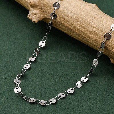 Anti-Tarnish 304 Stainless Steel Flat Sequin Chain Necklaces for Women NJEW-K255-28P-1