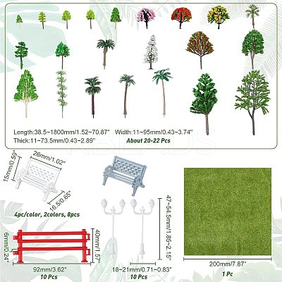 8 Style Plastic Tree & Grass & Fences & Street Lamp & Bench Model AJEW-CA0001-63-1