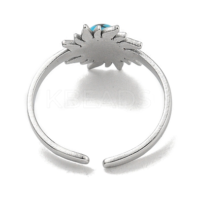 304 Stainless Steel Synthetic Turquoise Cuff Rings G-Z056-01P-04-1
