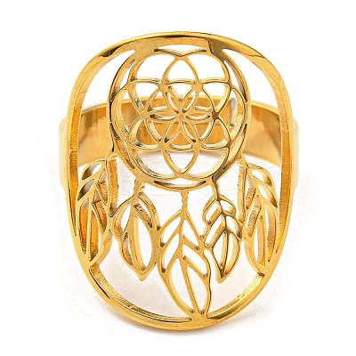 Adjustable 304 Stainless Steel Woven Web/Net with Feather Ring RJEW-F149-05G-1