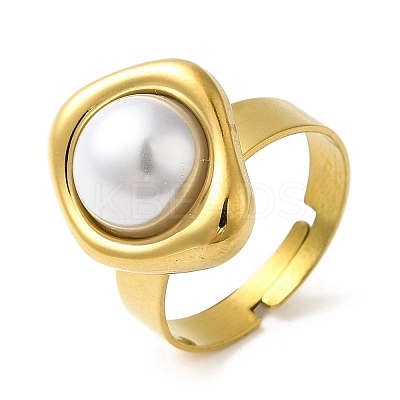 Ion Plating(IP) 304 Stainless Steel Twist Rhombus Adjustable Rings with ABS Imitation Pearl Beaded STAS-D089-24G-1