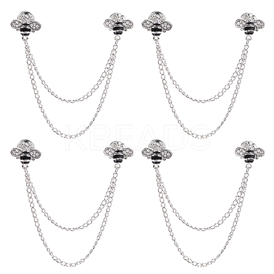 4Pcs Bee Zinc Alloy Rhinestone Fringed Brooches JEWB-FH0002-33P-1