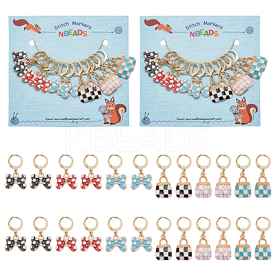 Alloy Enamel Handbag & Bowknot Pendant Locking Stitch Markers HJEW-AB00086-1