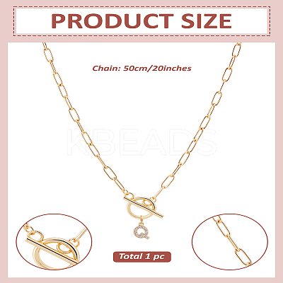 1Pc 304 Stainless Steel Chain & Brass Micro Pave Cubic Zirconia Letter Pendant Necklaces NJEW-LP0001-36Q-G-1