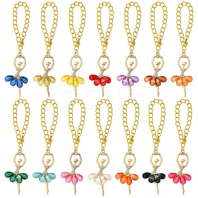 14Pcs 14 Colors Ballerina Girl Alloy Rhinestone & Resin Cup Charms HJEW-YW00079-1