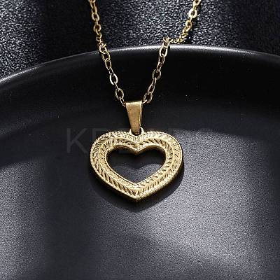 Hollow Heart 304 Stainless Steel Pendant Necklaces NJEW-M096-13G-1