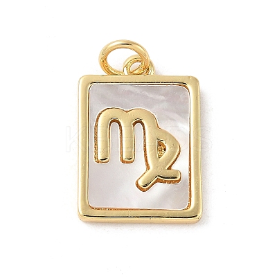 Brass Pave Natural White Shell Pendants KK-S522-09G-D-1