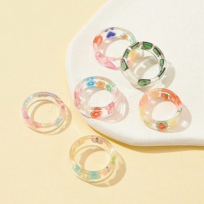 6Pcs 6 Styles Resin Stackable Finger Rings Set for Women RJEW-FS0001-09-1