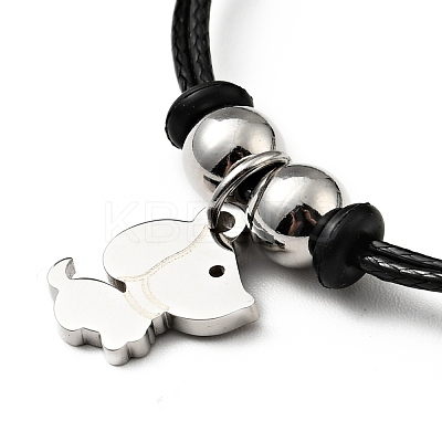 304 Stainless Steel Dog Charm Bracelet with Waxed Cord for Women BJEW-A125-25-1