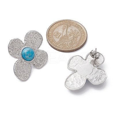Natural Mixed Gemstone Flower Stud Earrings EJEW-JE05319-02-1