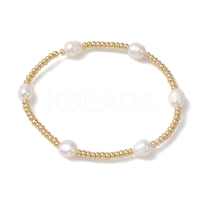 Oval Natural Cultured Freshwater Pearl & Glass seed Beaded Stretch Bracelets for Women BJEW-JB10536-1