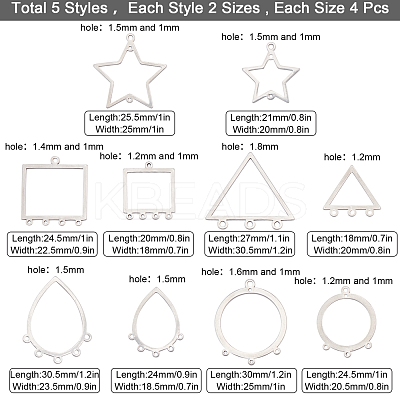 40Pcs 10 Styles 304 Stainless Steel Chandelier Components Links STAS-SC0002-86-1