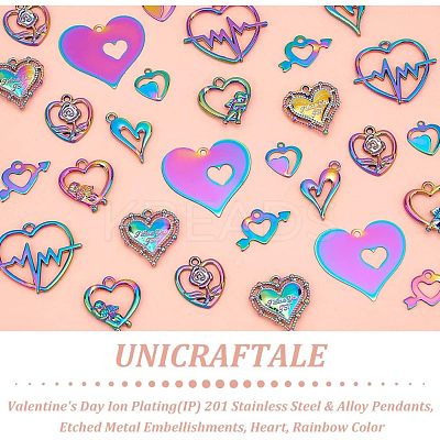 32Pcs 8 Style  Valentine's Day Ion Plating(IP) 201 Stainless Steel & Alloy Pendants STAS-UN0039-03-1