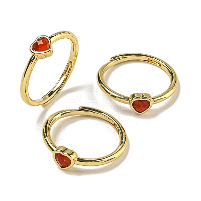 Heart Natural Carnelian Adjustable Rings RJEW-Q818-02G-01-1