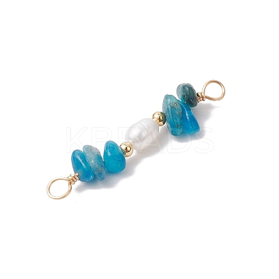 Natural Apatite Chip & Natural Cultured Freshwater Pearl Rice Beaded Connector Charms PALLOY-JF03707-10-1