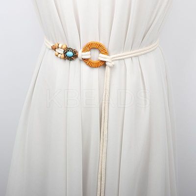 Bohemian Style Alloy Resin Ring Cotton Cord Chain Belts with Wood Beads Tassel FS-WGA5F60-01-1