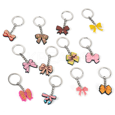 12Pcs 12 Styles PVC Plastic Bowknot Keychains KEYC-TA0001-54-1