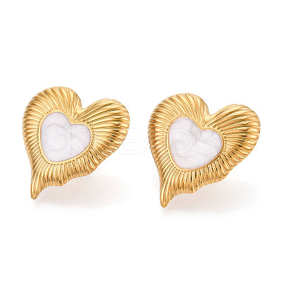 Heart 304 Stainless Steel Enamel Stud Earrings EJEW-T047-20G-1