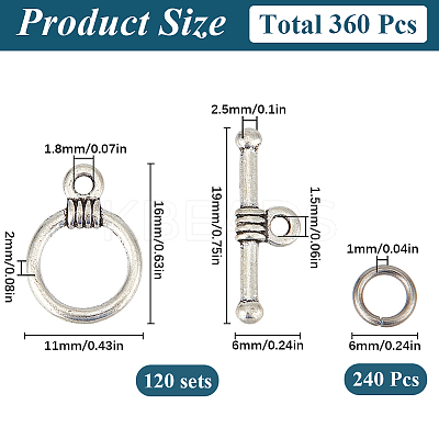 120Pcs Tibetan Style Alloy Toggle Clasps FIND-SP0001-20-1