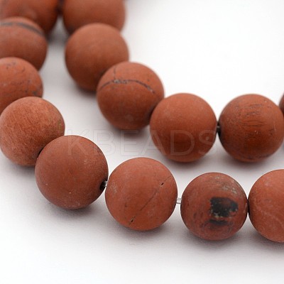 Frosted Grade A Natural Red Jasper Round Bead Strands G-M272-17-8mm-1