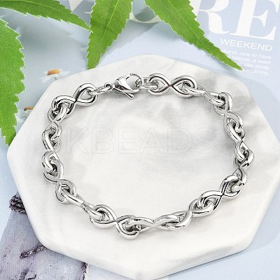 304 Stainless Steel Infinity Link Chain Bracelets for Women Men BJEW-F488-53D-P-1