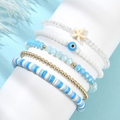 5Pcs 5 Style Polymer Clay Heishi Surfer Stretch Bracelets Set BJEW-TA00353-1