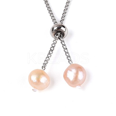 Adjustable Natural Pearl with Brass Chain Slider Bracelets for Women Girl BJEW-T022-16C-1