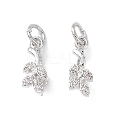 Rack Plating Brass Pave Cubic Zirconia Leaf Shape Ice Pick Pinch Bails KK-G464-07P-1