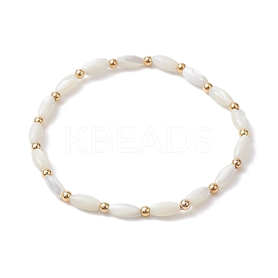 Natural Shell Twist Oval Beaded Stretch Bracelets for Women BJEW-JB10059-1