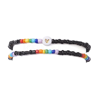 2Pcs 2 Styles Heart Glass Seed Beaded Stretch Bracelet Sets BJEW-JB10530-02-1