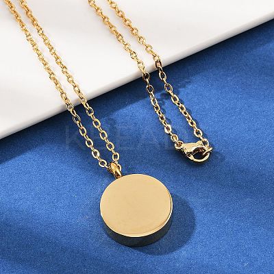 304 Stainless Steel Flat Round Pendant Pet Urn Ashes Necklaces NJEW-S455-01G-1