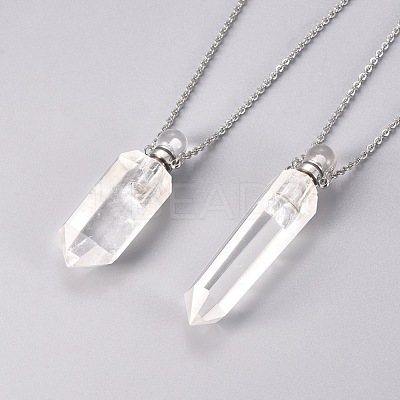 Natural Quartz Crystal Openable Perfume Bottle Pendant Necklaces G-K295-C-P-1