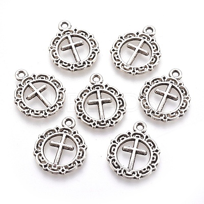 Tibetan Style Flat Round with Cross Alloy Pendants LS-X-TIBEP-Q054-07AS-RS-1