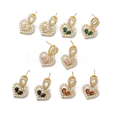 Cubic Zirconia Heart Stud Earrings EJEW-C057-14G-06-1