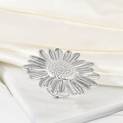 Anti-Tarnish 304 Stainless Steel Flower Open Cuff Rings RJEW-M047-11P-1