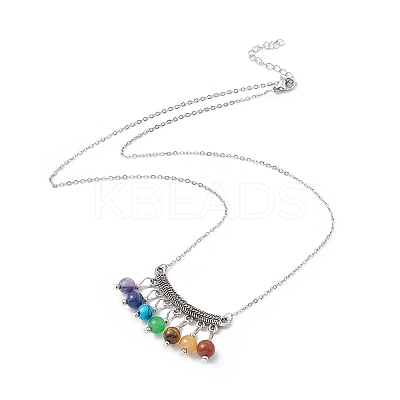 Natural Mixed Gemstone Beaded Curved Rectangle Pendant Necklace NJEW-P274-06-1